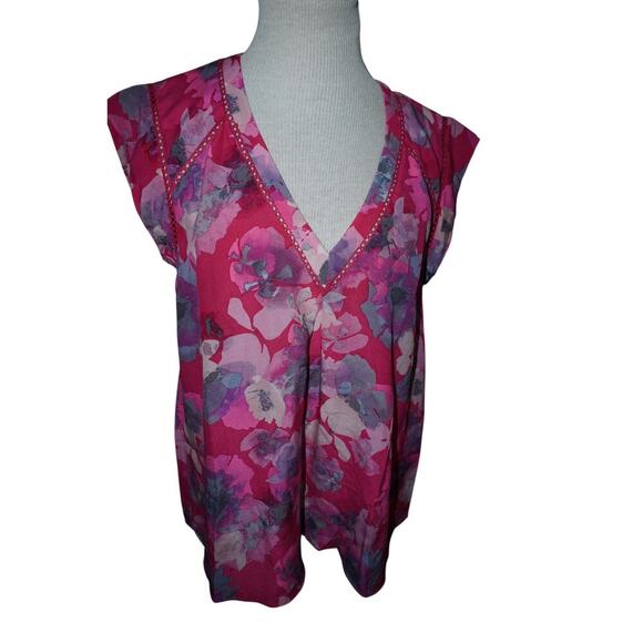 Rebecca Taylor Silk Floral Blouse Pink Purple Sleeveless Top Size 6 - Picture 1 of 6
